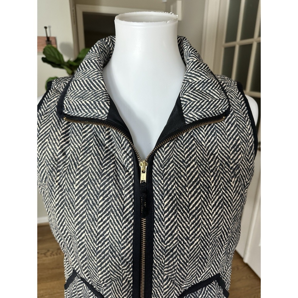Women's J. Crew Quilted Down Herringbone Puffer Vest, Black & White, Small - Picture 5 of 11